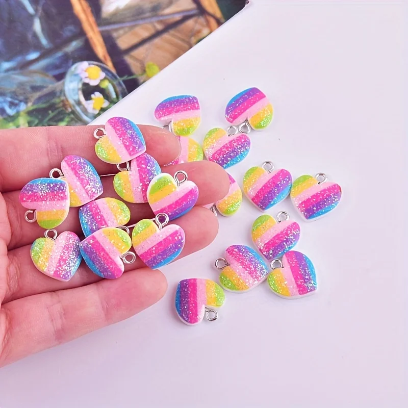 Resin Art Notes - 10Pcs Colorful Heart Resin Charms Cute