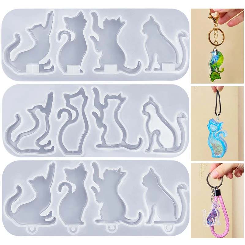 Resin Art Stone - DIY Cat Shape Keychain Pendants Crystal
